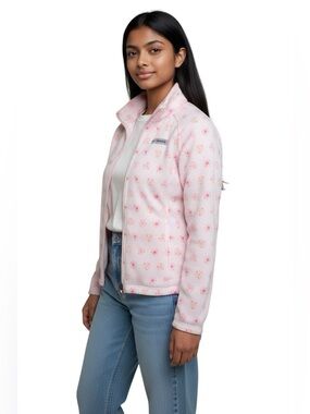 Columbia Floral Fleece Jacket Youth XL 14/16 Pink Full Zip Cozy Lightweight